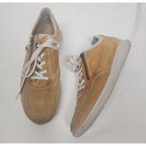 Hartjes Women's Sz. 7.5 Casual Zip Tan Suede Leather Sneakers